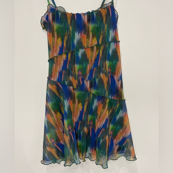 Urban Outfitters Moxie mesh multi colored lettuce hem mini slip dress XS - Picture 5 of 10